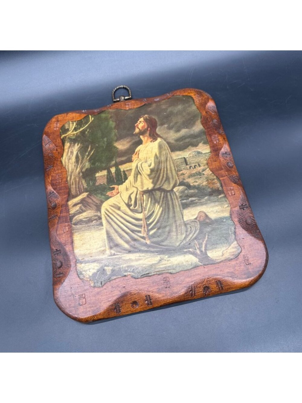 Vintage Jesus Prayer Art Plaque Carved Garden Of Gethsemane Wall Hanging Retro
